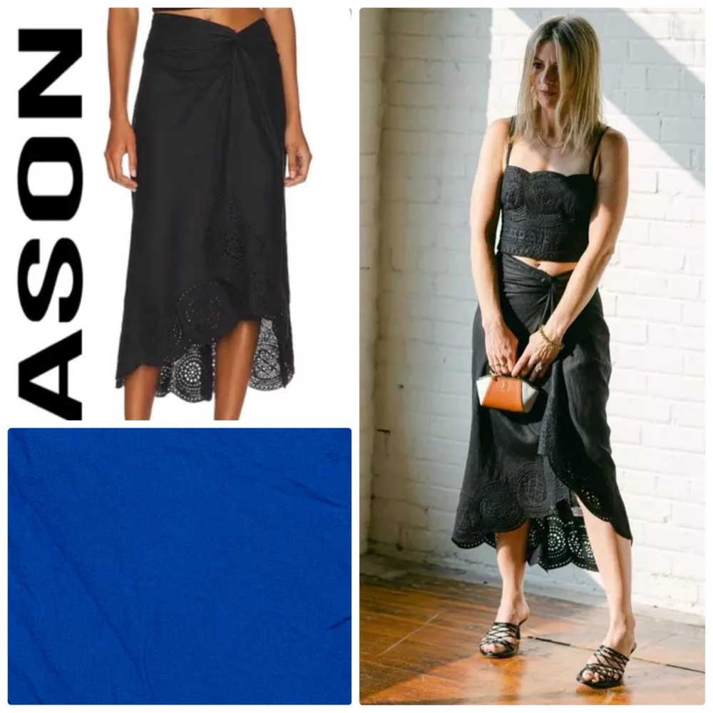 Jason Wu Asymmetrical Wrap eyelet Midi Skirt in blue - small NWOT